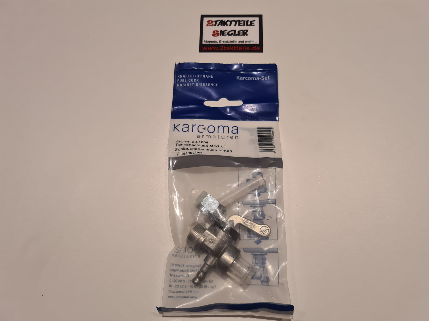 Karcoma Benzinhahn M16 x 1 waagrechter Anschluss Hercules Sachs GS MC 125 175 250 Kreidler Florett