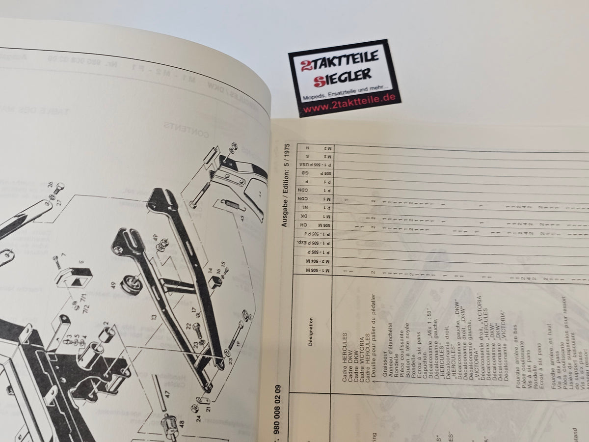 Ersatzteileliste Fahrgestell Hercules Sachs M1 M2 P1